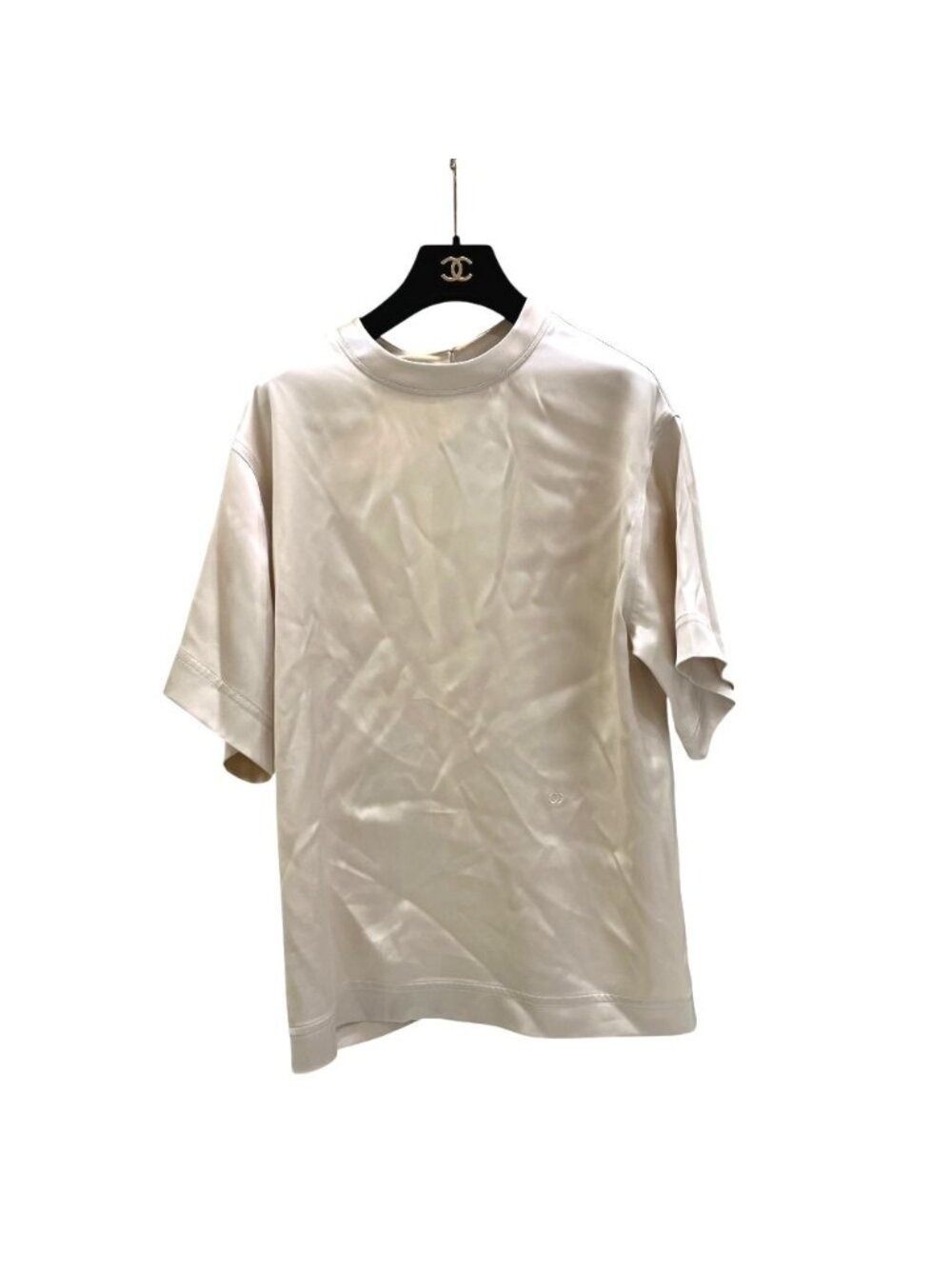 Chanel Short Sleeve Shirt Short Top Silk Satin White Sugar